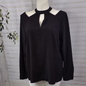 Lane Bryant Black Cut Out Blouse with Mandarin Collar, Size 22